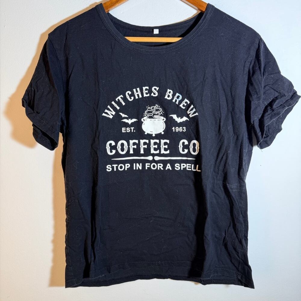 Black Graphic Tee with Witches Brew Design